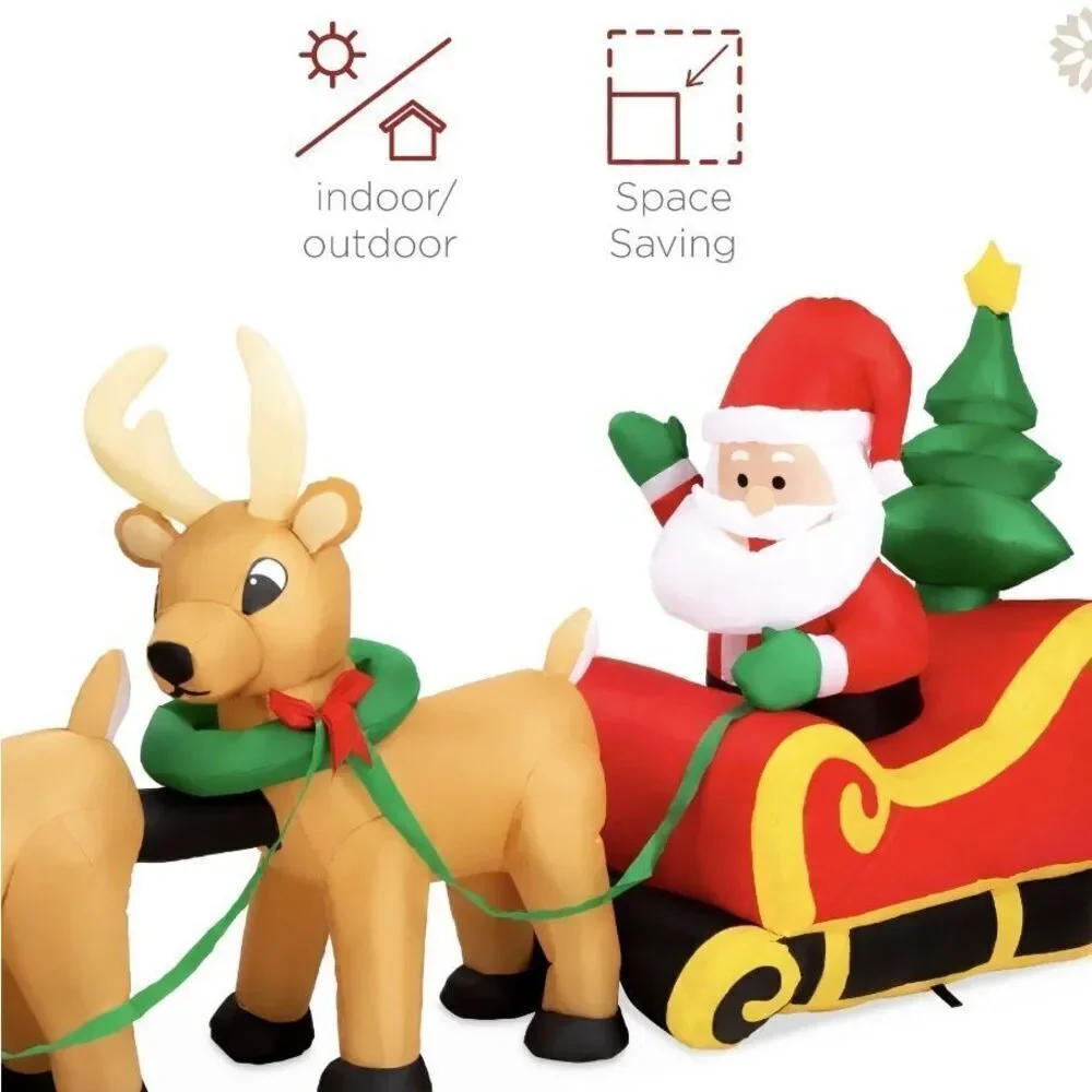8.5ft x 3ft Lighted Inflatable Christmas Santa Claus & Reindeer Indoor Outdoor w